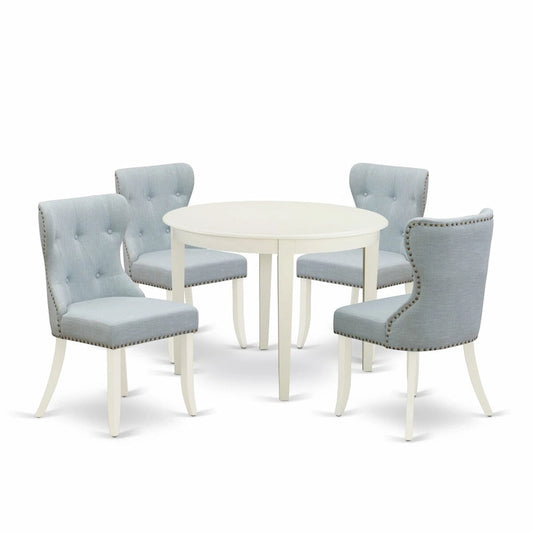 Set tavolo da pranzo - un tavolo da cucina e sedie Parson in lino blu cielo, bianco lino (opzioni di pezzi)