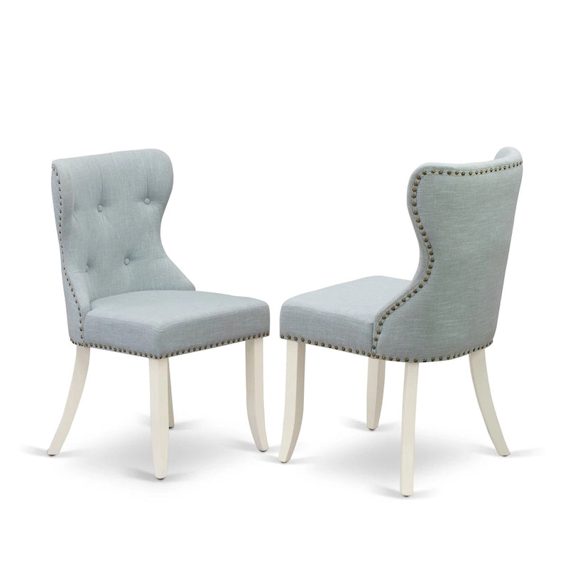 Set tavolo da pranzo - un tavolo da cucina e sedie Parson in lino blu cielo, bianco lino (opzioni di pezzi)