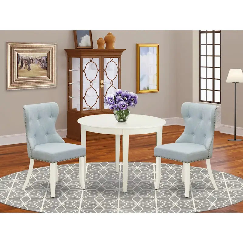 Set tavolo da pranzo - un tavolo da cucina e sedie Parson in lino blu cielo, bianco lino (opzioni di pezzi)