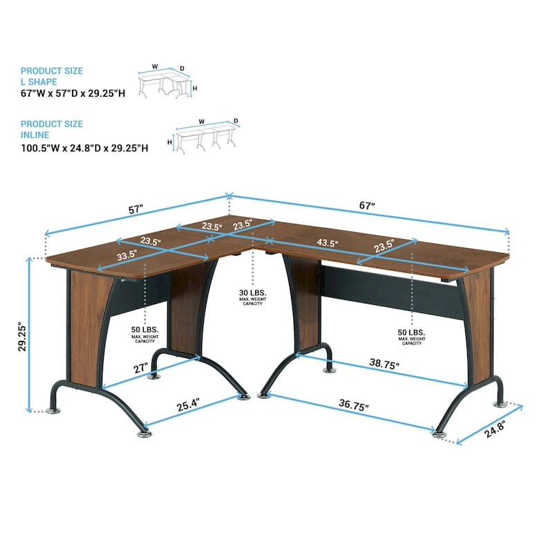 Scrivania per computer Deluxe in stile loft a L o dritta