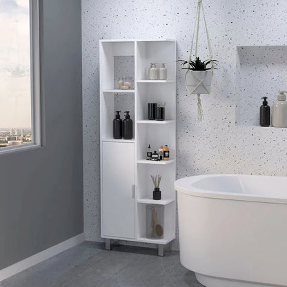 Modern White 9-Shelf Linen Cabinet for Bathroom