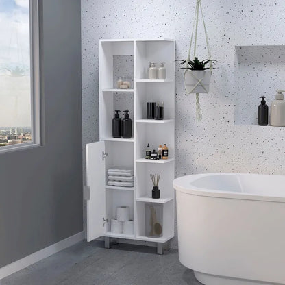 Mobiletto per biancheria da bagno a 9 ripiani, bianco moderno