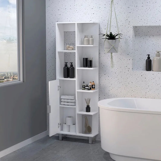 Mobiletto per biancheria da bagno a 9 ripiani, bianco moderno