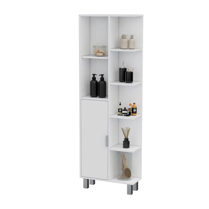 Mobiletto per biancheria da bagno a 9 ripiani, bianco moderno