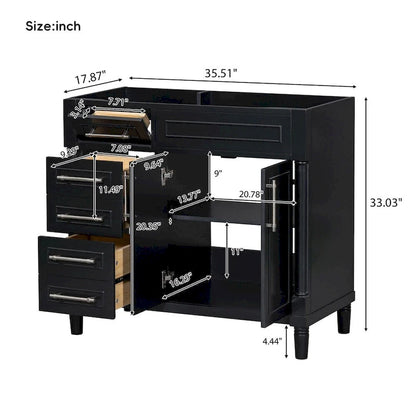 Mobile bagno in legno da 36" con cassetti e ripiano regolabile (senza lavabo)
