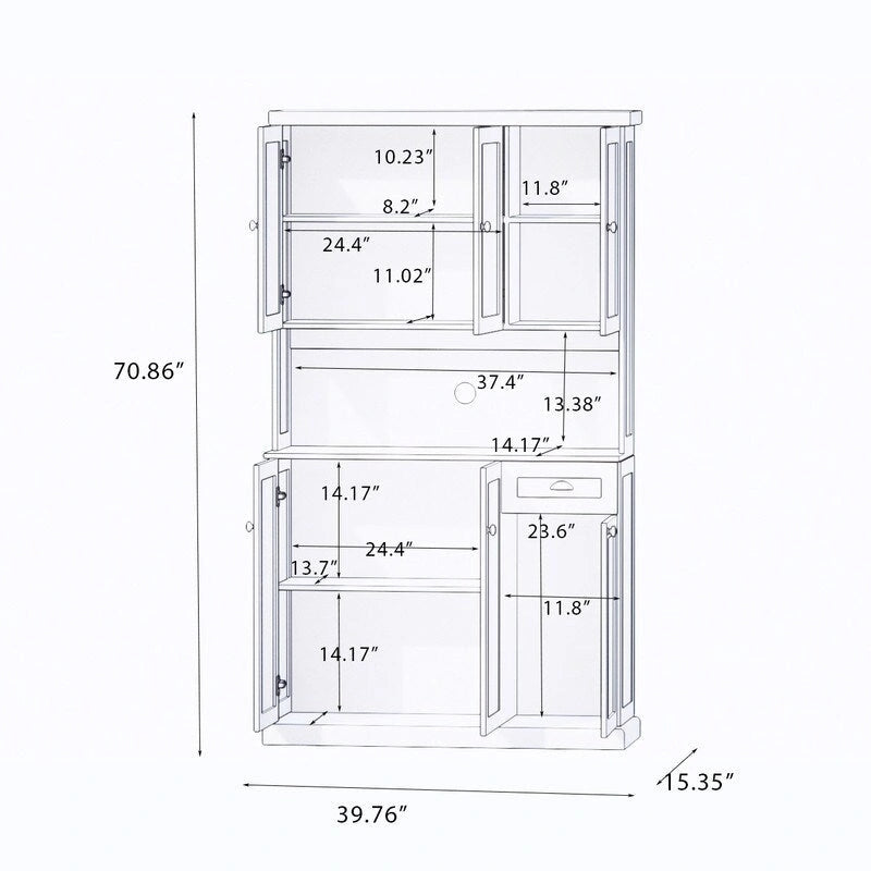 Dispensa da cucina a colonna con 6 ante, 1 cassetto e ripiani regolabili, 180 cm