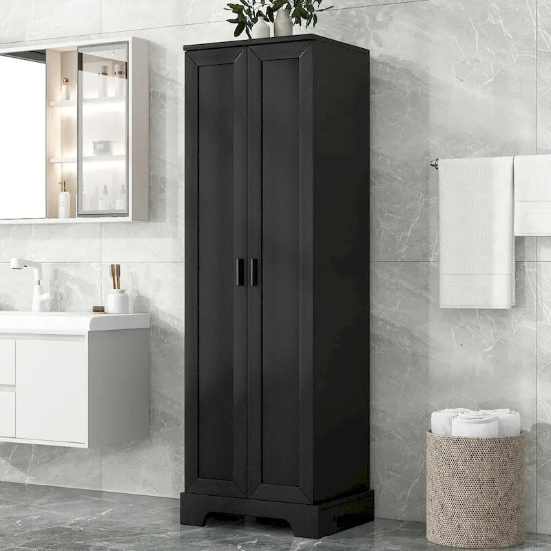 Mobiletto a due ante per bagno, ufficio, con ripiano regolabile, in MDF, nero
