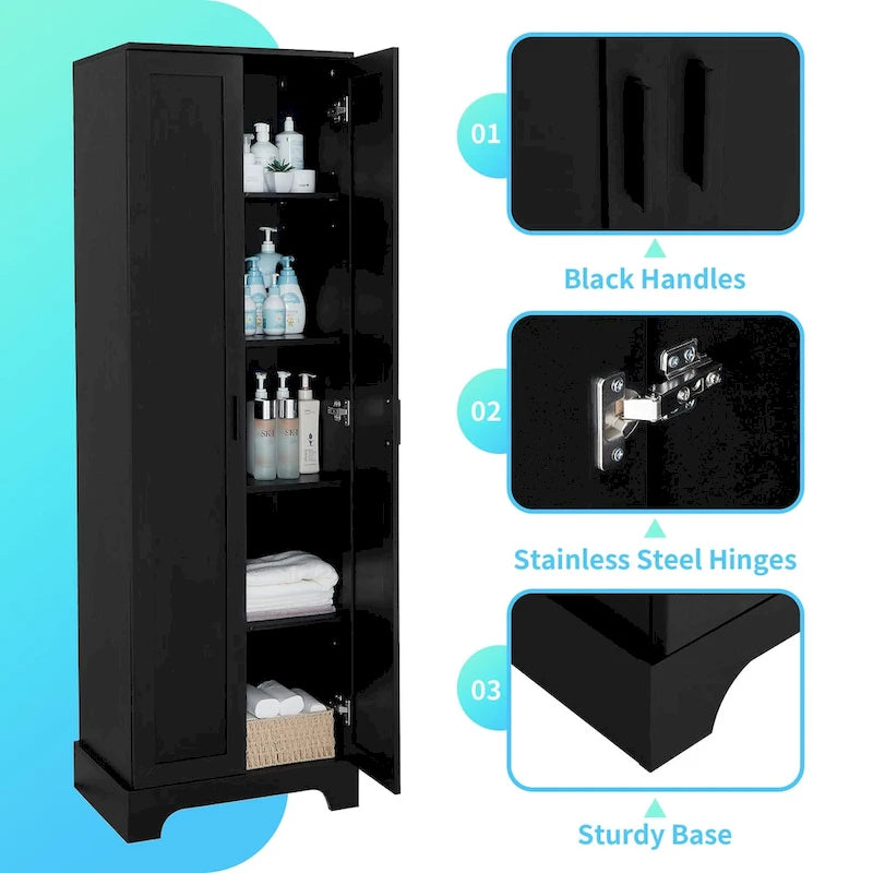 Mobiletto a due ante per bagno, ufficio, con ripiano regolabile, in MDF, nero