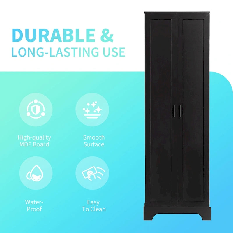 Mobiletto a due ante per bagno, ufficio, con ripiano regolabile, in MDF, nero