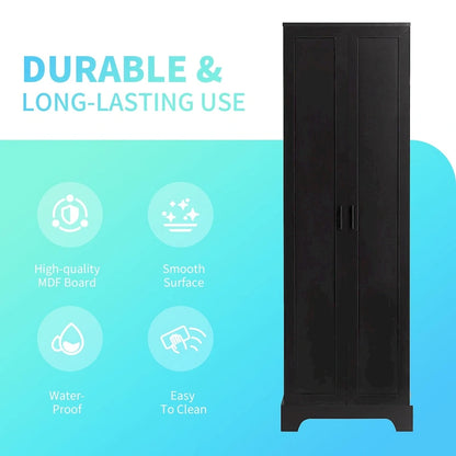 Mobiletto a due ante per bagno, ufficio, con ripiano regolabile, in MDF, nero