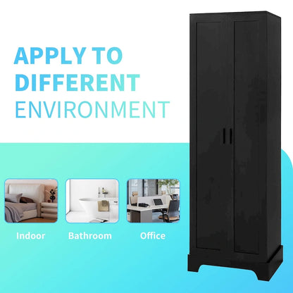 Mobiletto a due ante per bagno, ufficio, con ripiano regolabile, in MDF, nero